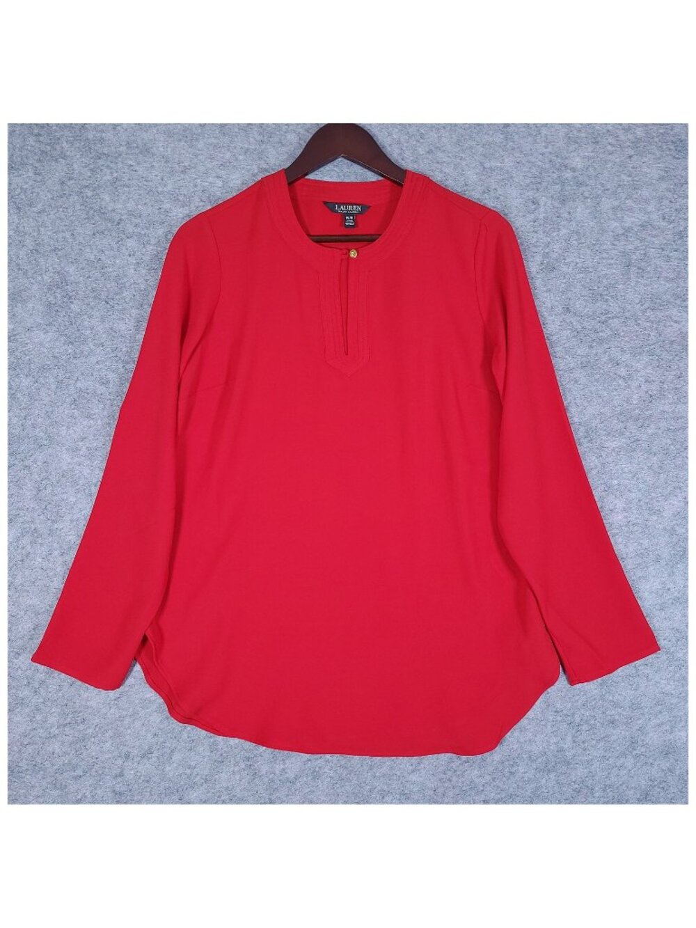 Lauren Ralph Lauren Petite Large Red Long Sleeve Georgette Blouse Tunic Popover